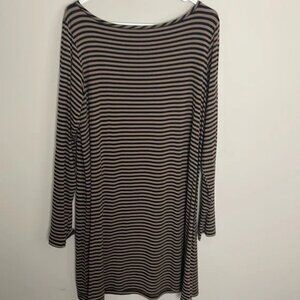 Yala Black & Brown Mia Pin Striped Long Sleeve Boat Neck Light Weight Bamboo Dre